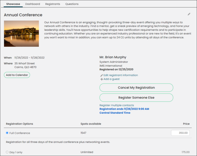 Viewing an Event Display content item example
